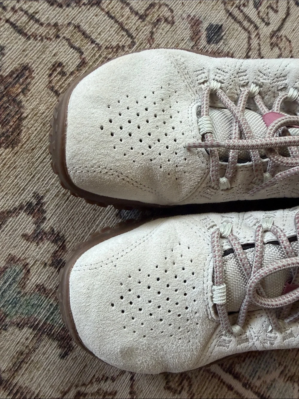 Merrell Women's Light Gray Suede Lace-Up Sneakers with Pink Accent